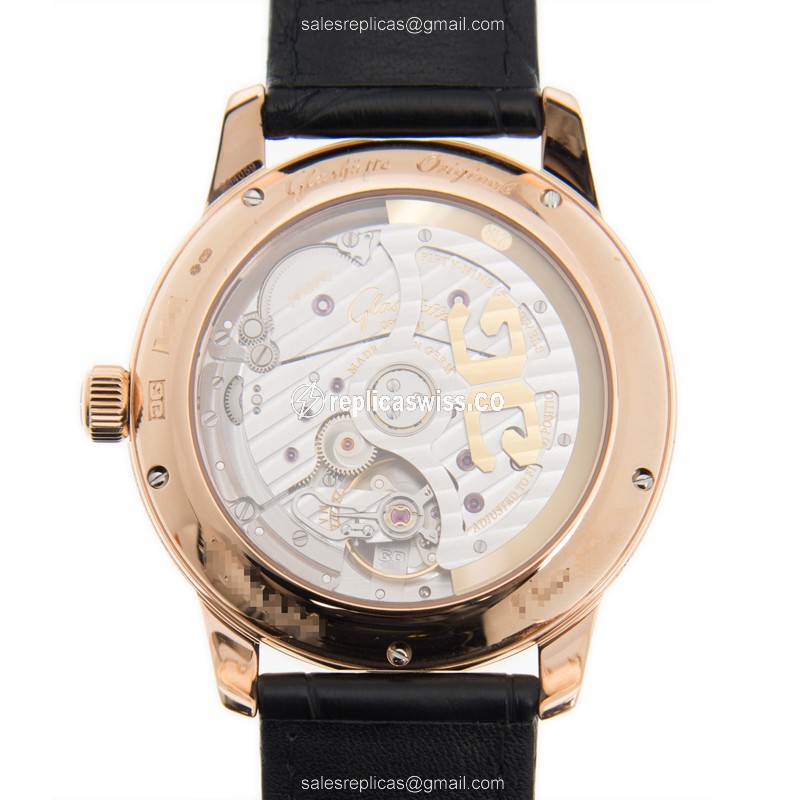 Glashutte Senator Automatic 18kt Rose Gold - Silver Dial - Alligator Black Clasp - View 3
