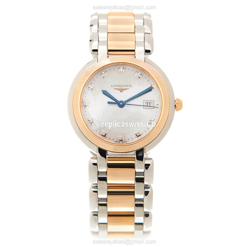 Rolex Prima Luna Replica - Quartz, 18kt Rose Gold Case - White Dial, Steel Strap - View 2