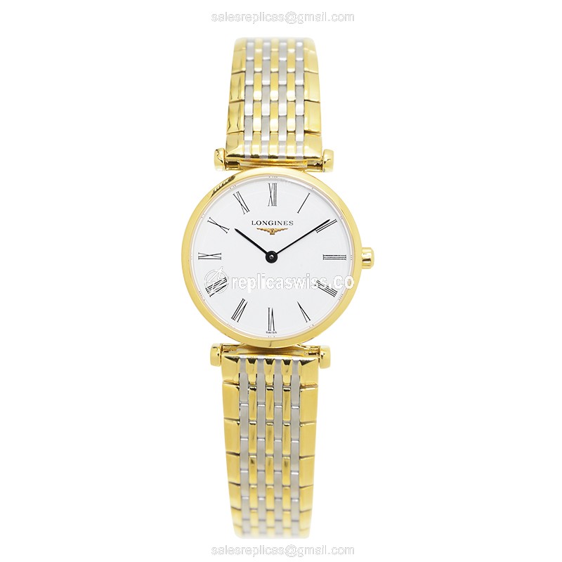 Longines LA GRANDE Quartz PVD Gold - White Dial - Gold Strap - Clasp - View 2
