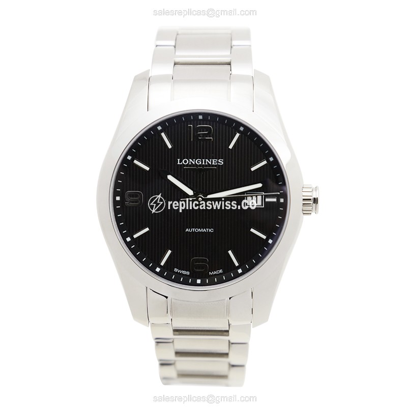 Longines CONQUEST CLASSIC Replica - Automatic - Black - Steel Case, Silver Strap - View 2