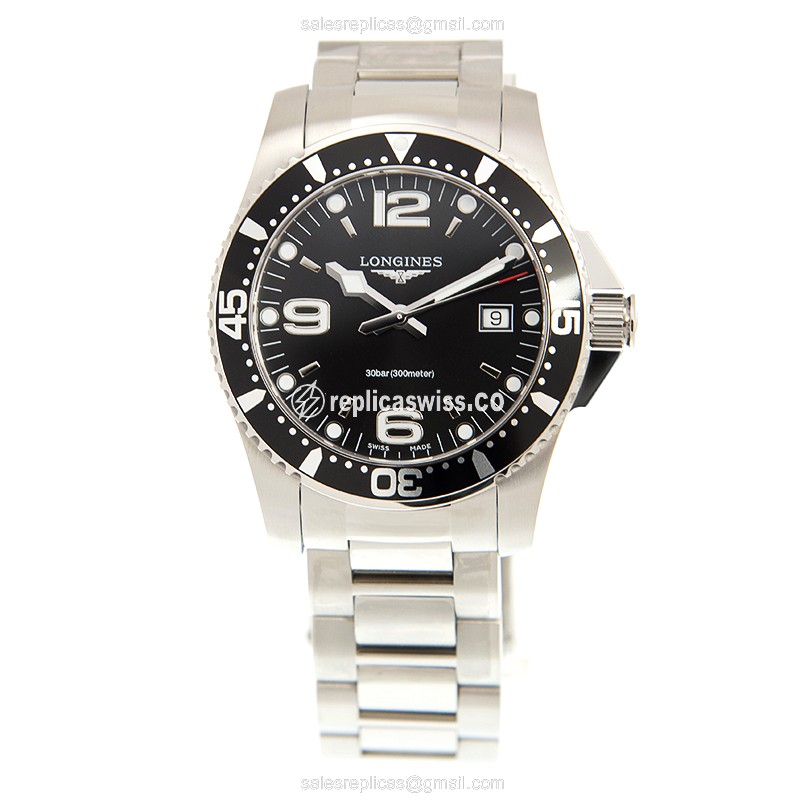 Longines CONQUEST Replica - Quartz - Steel Case, Black Dial, Silver Clasp & Steel Strap - View 2