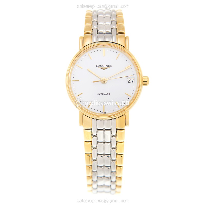 Longines Presence Replica - Automatic PVD Gold - White Dial - Gold Strap - View 2