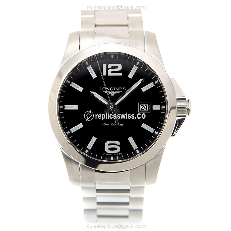 Longines CONQUEST Quartz - Stainless Steel - Black Dial - Silver Clasp - View 2