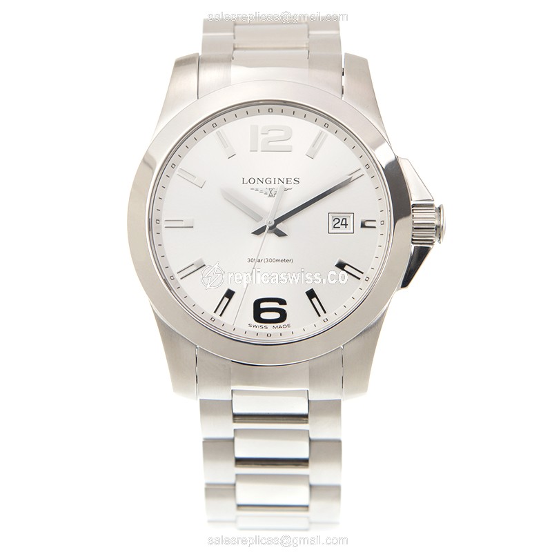 Longines CONQUEST Quartz - Silver Dial - Steel Case - Silver Strap - Clasp - View 2