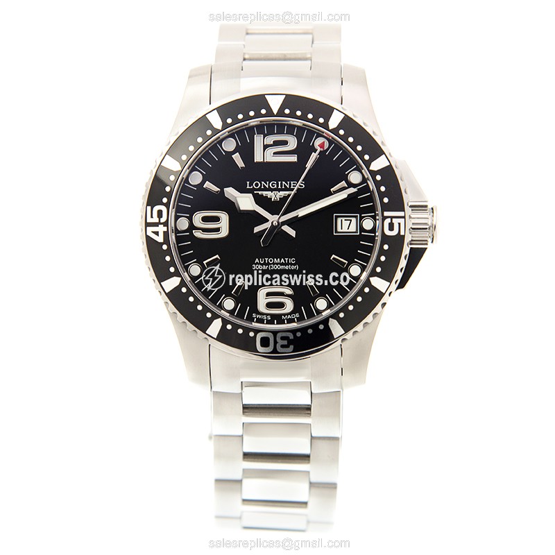 Longines CONQUEST Replica - Automatic - Black Dial - Steel Case - Silver Strap - View 2