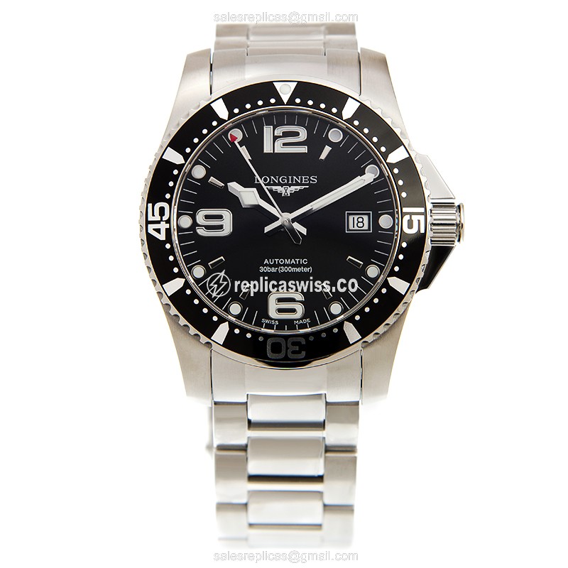 Longines CONQUEST Replica - Automatic - Steel - Black Dial, Silver Clasp - View 2