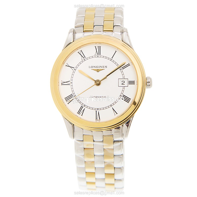Longines Flagship L4.874.3.21.7 - Automatic - Stainless Steel - White Dial - Gold Clasp - View 2