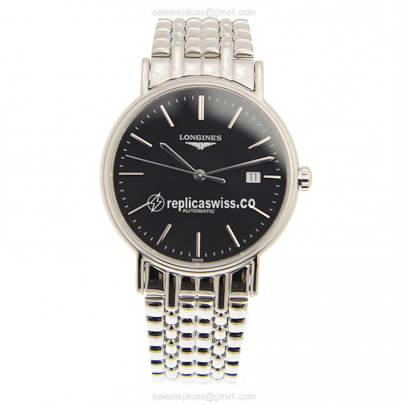 Longines Presence Replica - Automatic - Steel Case - Black Dial on Silver Steel Strap - View 2