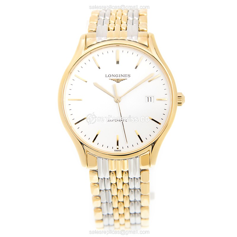 Longines Lyre Replica - Gold & Steel - Automatic - White Dial on Gold Strap - View 2