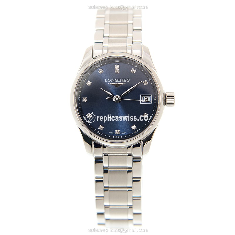 Longines L2.128.4.97.6 Replica - Automatic - Steel Case, Blue Dial - Silver Steel Strap - View 2