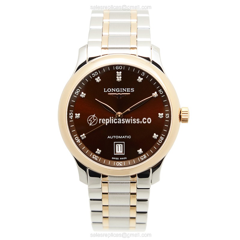 Longines L2.628.5.67.7 Replica - Automatic - Brown Dial - Gold-Plated Case & Strap - View 2