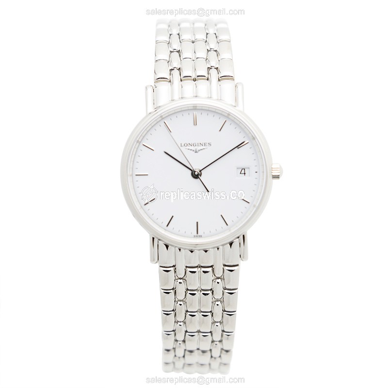 Longines Presence Replica - Quartz - Stainless Steel Case, White Dial - Silver Steel Strap - View 2