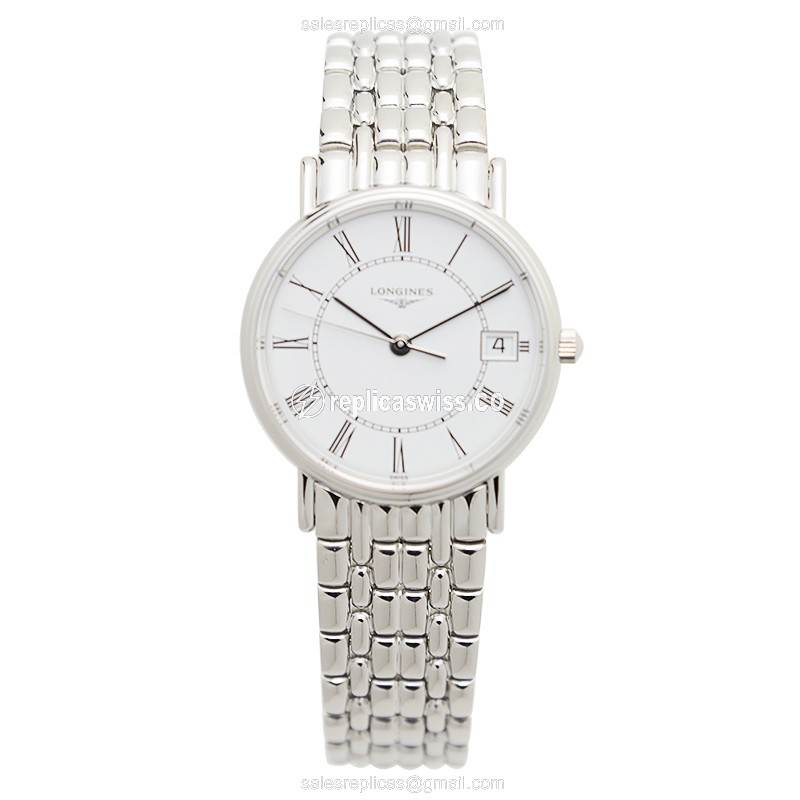 Longines Presence Replica - Quartz - Stainless Steel Case - White Dial, Silver Clasp - View 2