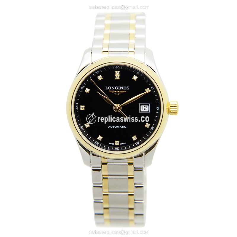 Rolex L2.257.5.57.7 Replica - Automatic - Gold & Steel Case - Black Dial on Silver Strap - View 2