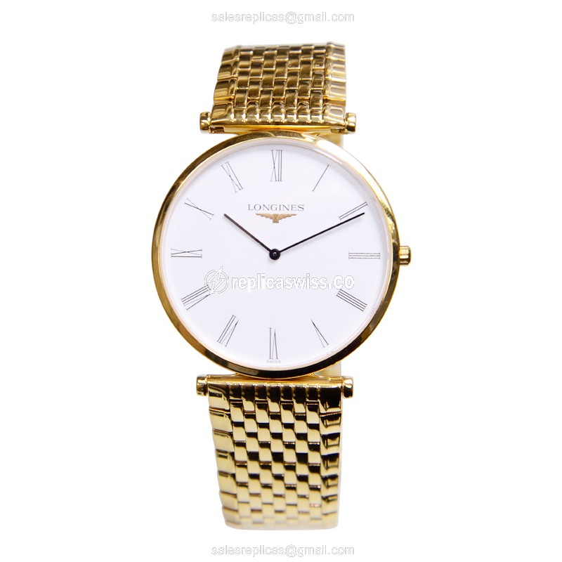 Longines LA GRANDE Quartz - PVD Gold Case - White Dial - Gold Strap - Sapphire Crystal - View 2