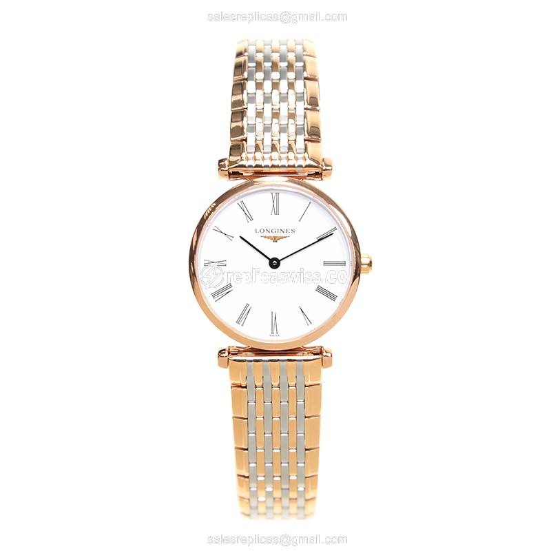 Longines LA GRANDE Quartz - PVD Gold Case - Silver Dial - Gold Strap - View 2
