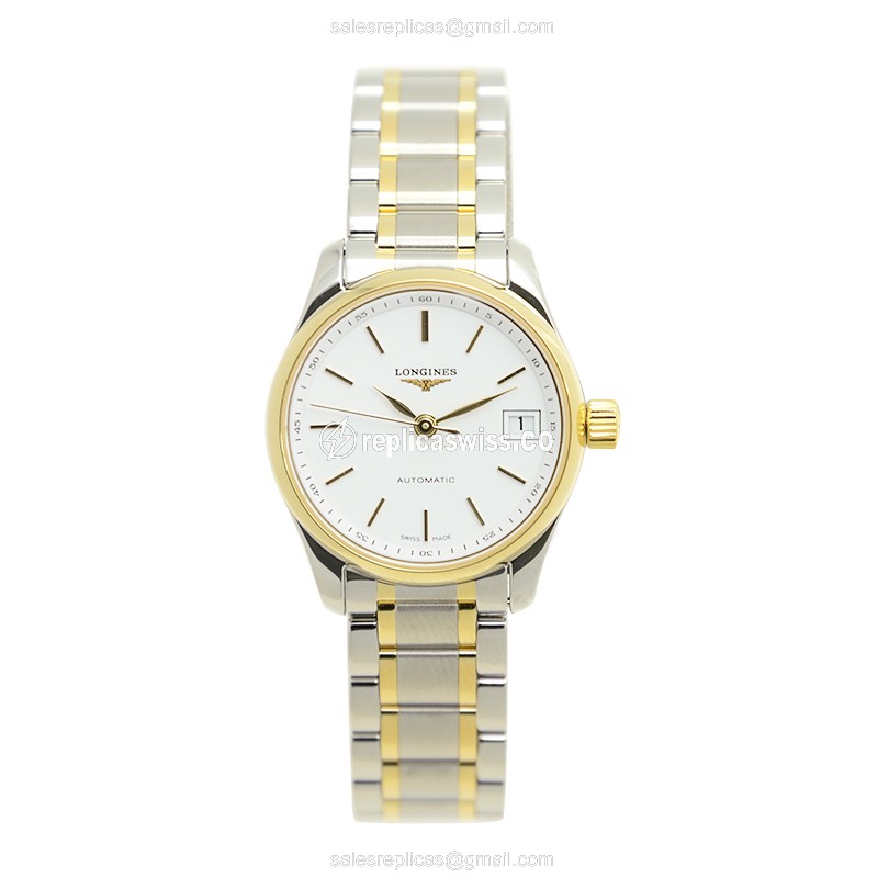 Longines L2.128.5.12.7 Replica - Automatic - 18kt Gold & Steel Case - White Dial, Silver Clasp - View 2