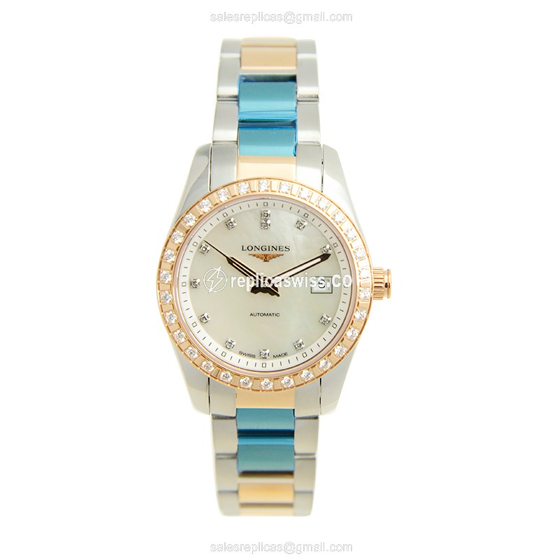 Longines CONQUEST Replica - Automatic - 18kt Rose Gold & Steel - White Dial - View 2
