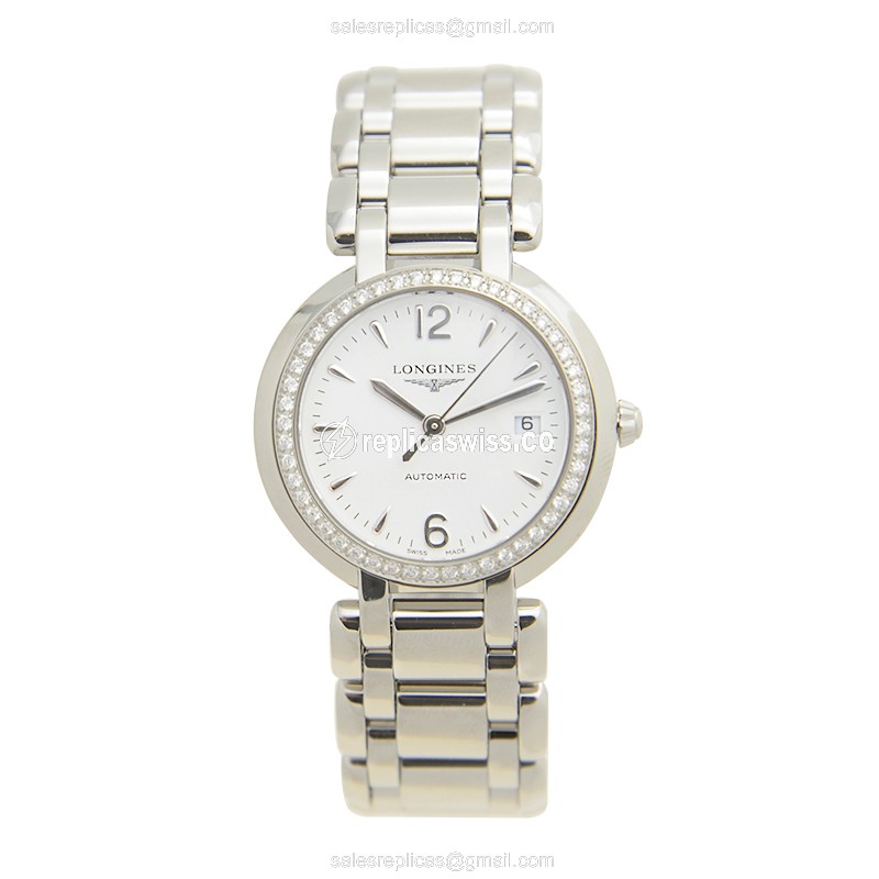 Longines Prima Luna Replica - Automatic - Stainless Steel & Diamond - White Dial - View 2