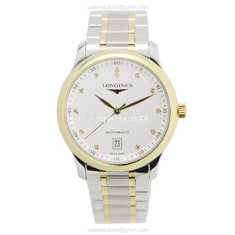 Longines L2.628.5.77.7 Replica - Automatic - 18kt Gold/Steel - White Dial, Silver Clasp - View 2