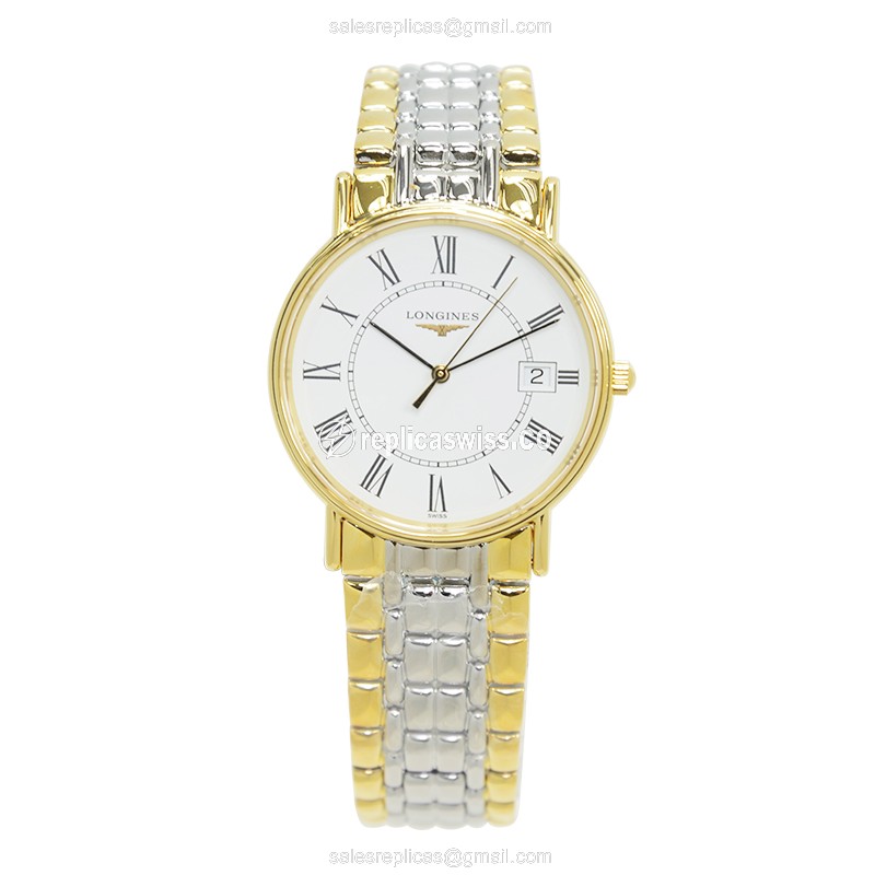 Longines Presence Replica - Quartz - PVD Gold - White Dial, Silver Strap - View 2