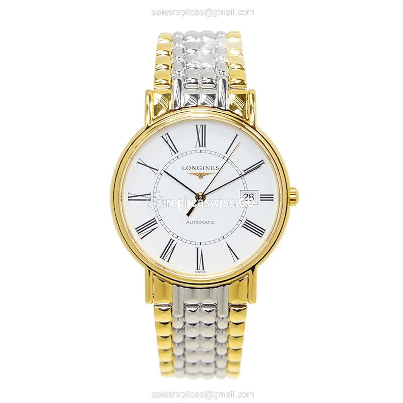 Longines Presence Replica - Automatic - 18kt Gold & Steel - White Dial, Silver Clasp - View 2