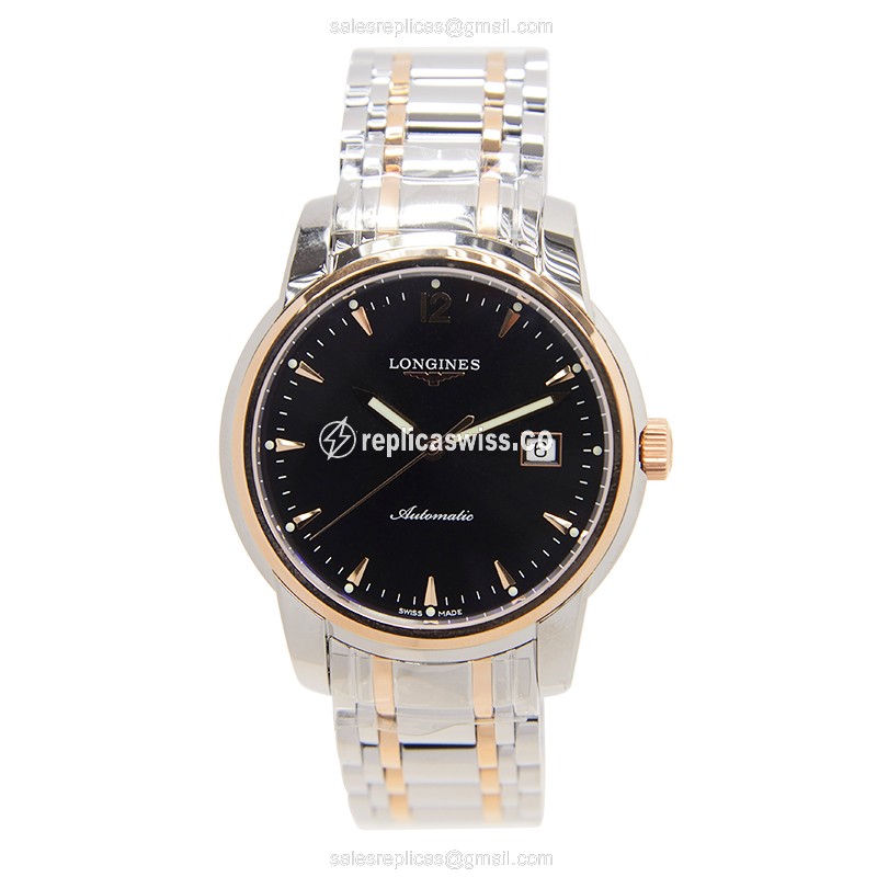 Longines L2.766.5.52.7 SAINT IMIER Replica - Automatic - 18kt Rose Gold - Black Dial, Silver Clasp - View 2