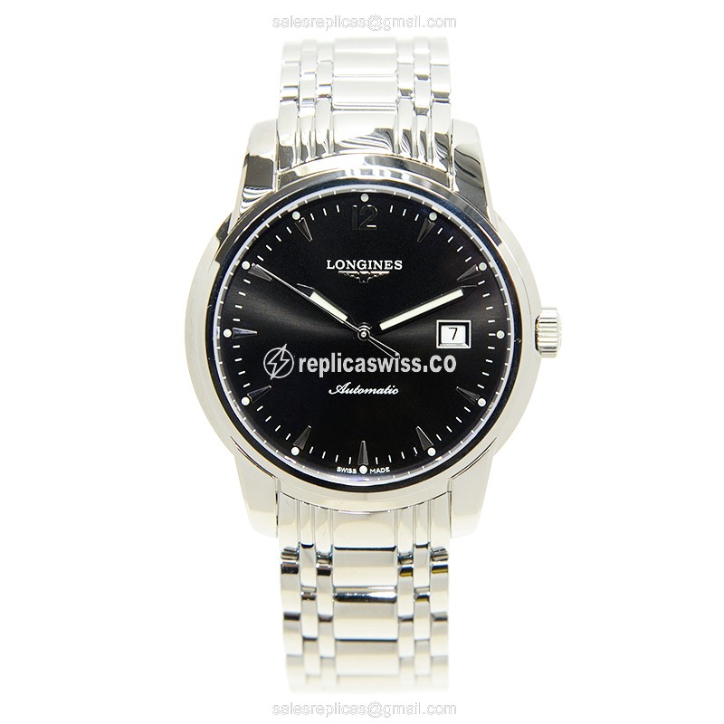 Longines SAINT IMIER Replica - Automatic - Steel Case - Black Dial - Silver Steel Strap - View 2