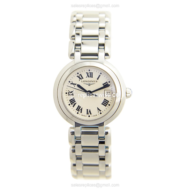 Longines Prima Luna Quartz - Steel Case, White Dial, Silver Clasp & Strap - View 2