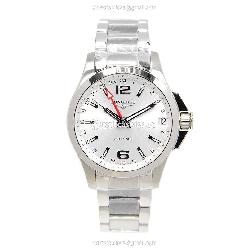 Longines CONQUEST Replica - Automatic - Steel Case - Silver Dial on Silver Strap - View 2