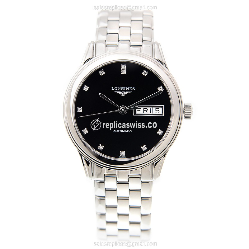 Longines L4.799.4.57.6 Flagship - Automatic - Black Dial - Silver Steel Clasp - View 2