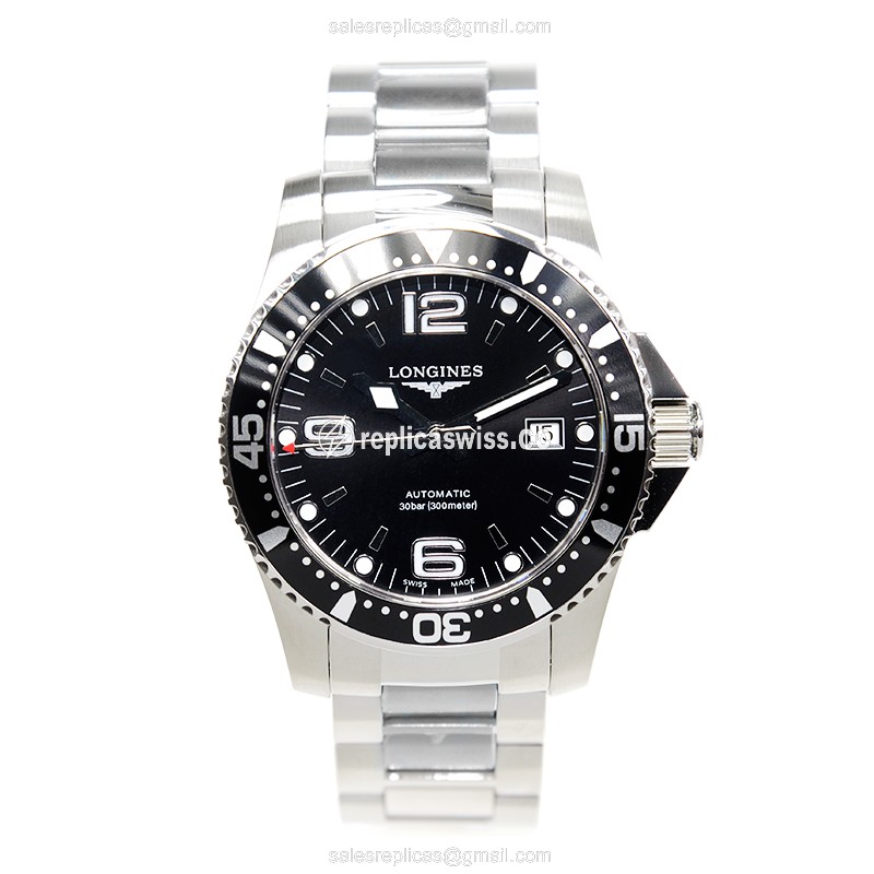 Longines CONQUEST Replica - Automatic - Steel Case - Black Dial on Silver Strap - View 2