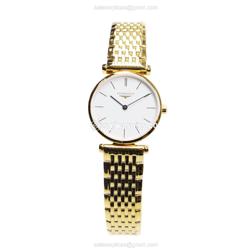 Longines L4.209.2.12.8 Replica - Quartz - 18kt Gold Case - White Dial, Gold Clasp & Strap - View 2