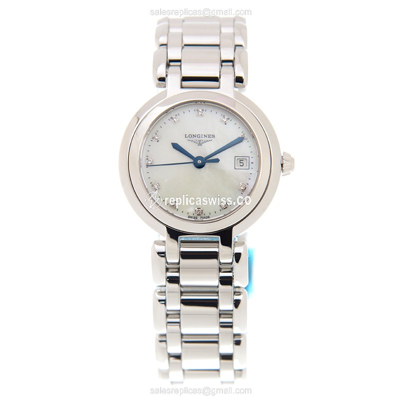 Longines PRIMA LUNA Quartz - Stainless Steel Case, White Dial on Silver Strap - View 2