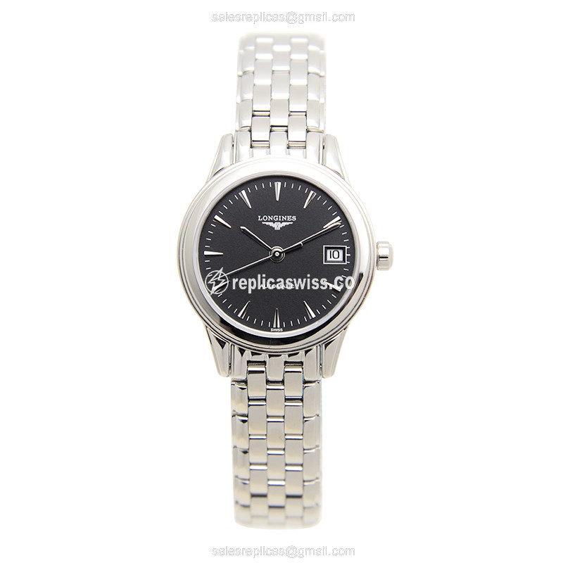 Longines Flagship L4.274.4.52.6 Replica - Automatic - Steel Case, Black Dial, Silver Clasp - View 2