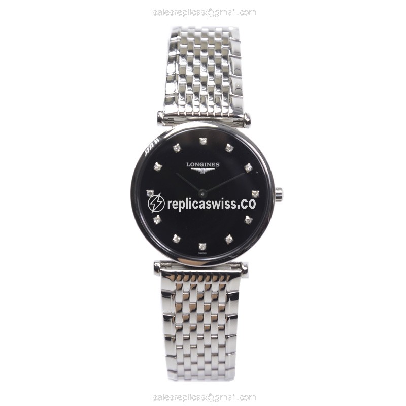 Longines L4.512.4.58.6 Replica - Quartz - Steel - Black Dial on Silver Steel Strap - View 2