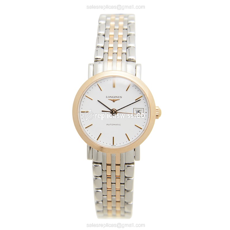 Longines L4.309.5.12.7 Replica - Automatic - 18kt Rose Gold & Steel - White Dial, Silver Clasp - View 2