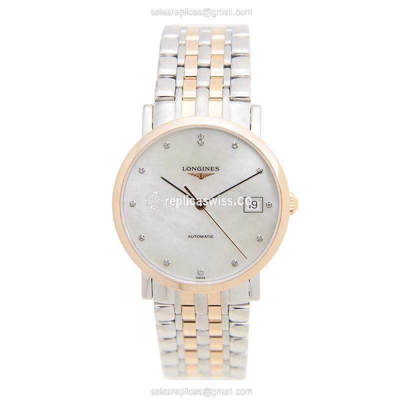 Longines L4.809.5.87.7 Replica - Automatic - Rose Gold - White Dial - Silver Steel Strap - View 2