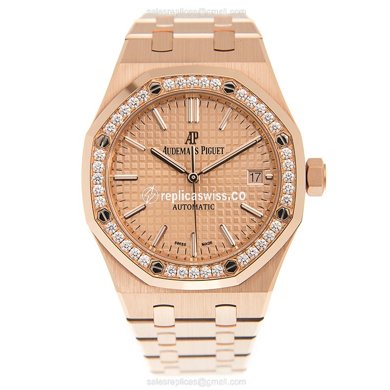 Audemars Piguet ROYAL OAK Replica - Automatic - 18kt Rose Gold Case - Gold Dial & Straps - View 2