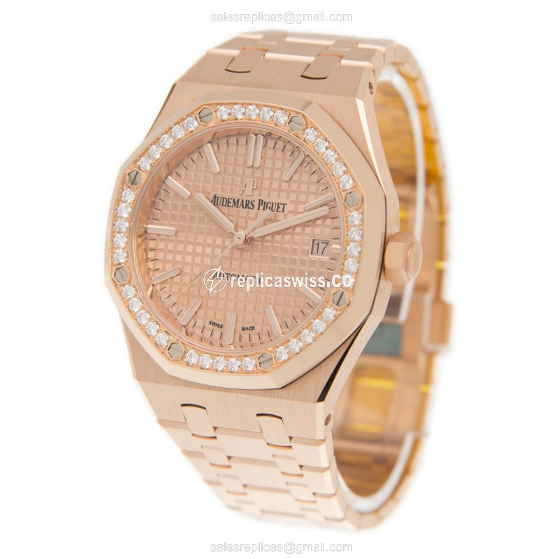 Audemars Piguet ROYAL OAK Replica - Automatic - 18kt Rose Gold Case - Gold Dial & Straps - View 3
