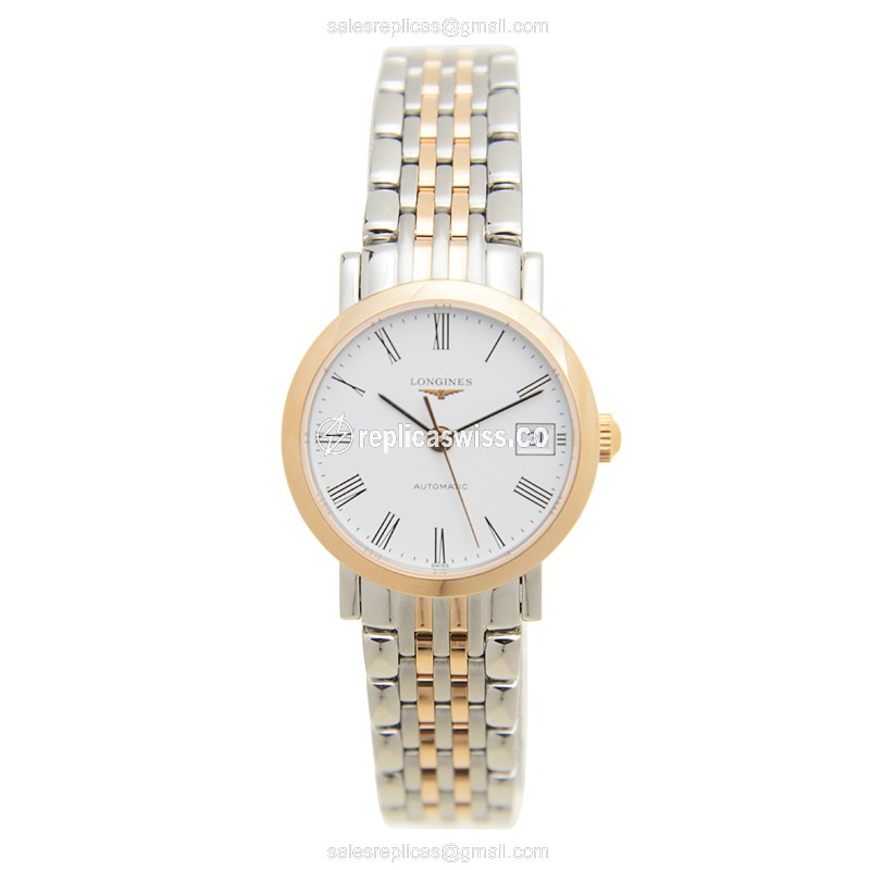 Longines Elegant Replica - Automatic - 18kt Rose Gold - Steel Case - White Dial - Silver Strap - View 2