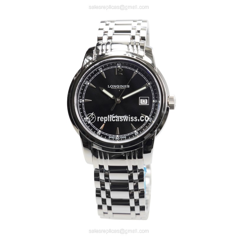 Longines SAINT IMIER Automatic - Black Dial on Silver Steel - View 2
