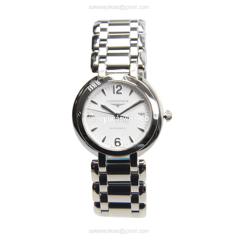 Longines Prima Luna Replica - Automatic - White Dial - Steel Case - View 2