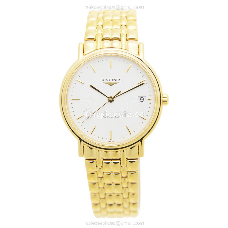 Longines Presence Replica - Automatic - Gold PVD Case, White Dial - Gold PVD Gold Strap - View 2