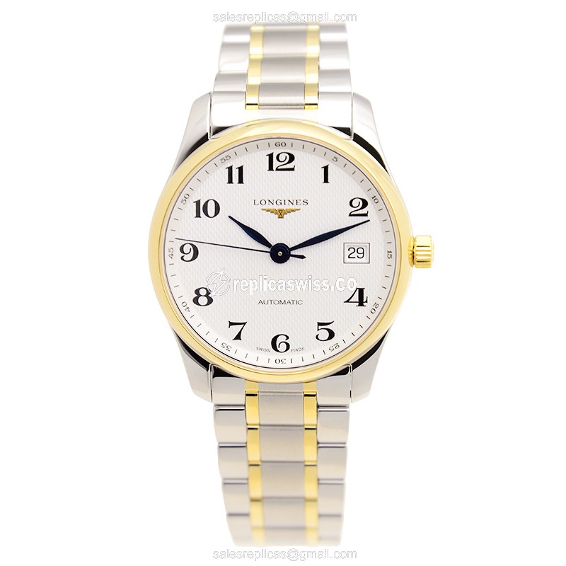Longines L2.518.5.78.7 Replica - Automatic - 18kt Gold & Steel Case - White Dial, Silver Clasp & Strap - View 2