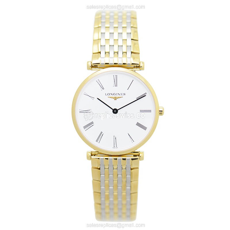 Longines L4.512.2.11.7 Replica - Quartz - Gold PVD Case - White Dial on Gold Strap - View 2
