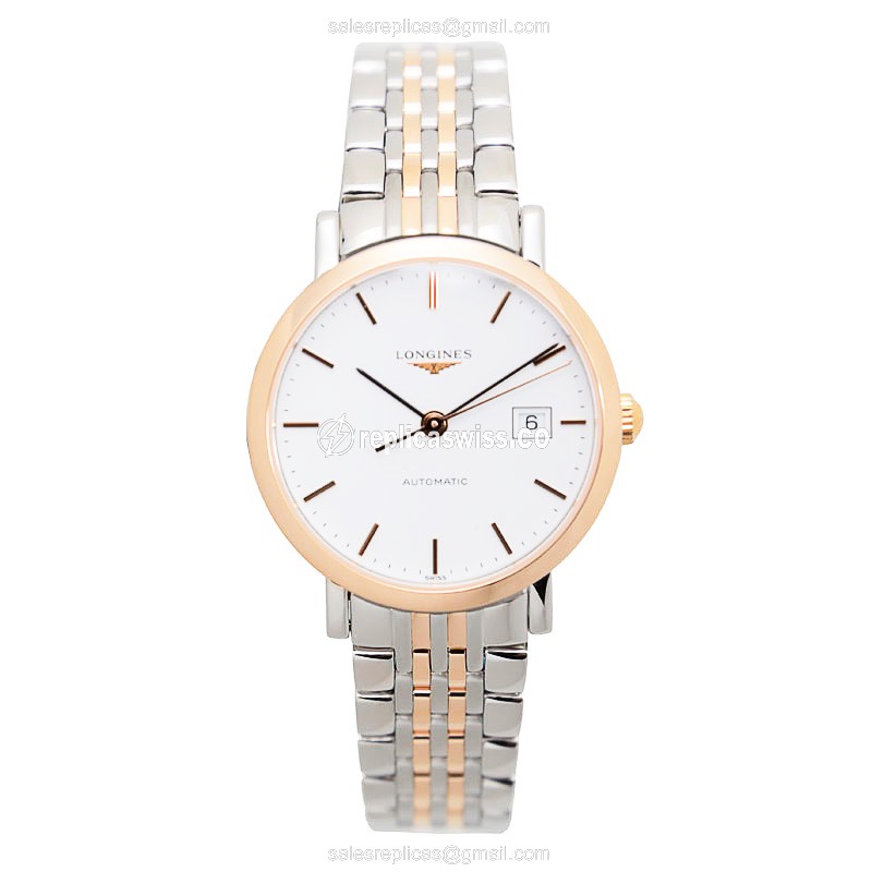 Longines L4.310.5.12.7 Replica - Automatic - 18kt Rose Gold Case - White Dial - Silver Strap - View 2