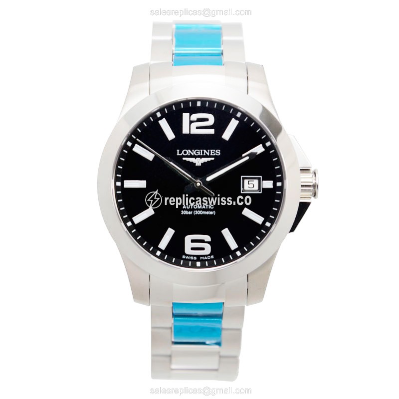 Longines Conquest Replica - Automatic - Black Dial, Silver Steel Strap - View 2