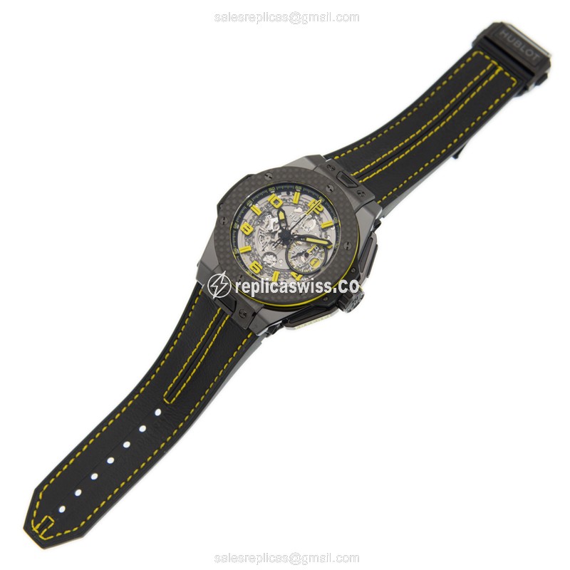 Hublot BIG BANG Replica - Automatic - Gray Dial - Ceramics Case - Black Cowhide Strap - View 2
