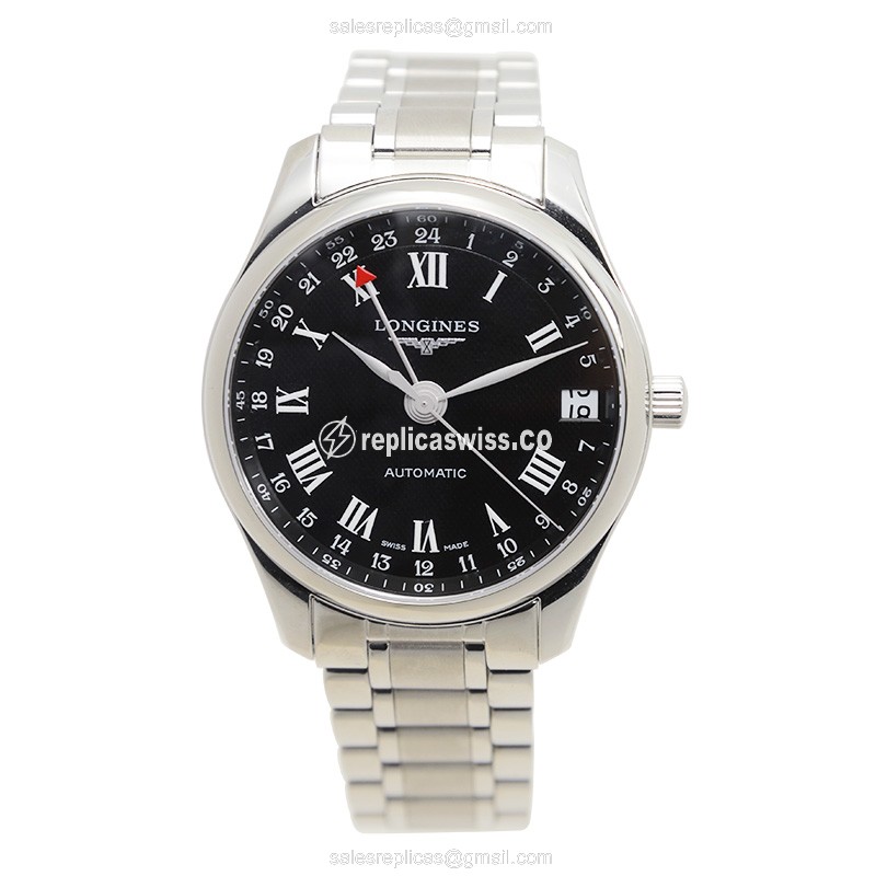 Longines L2.718.4.50.6 Replica - Automatic - Steel Case - Black Dial on Silver Strap - View 2